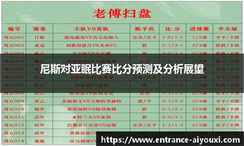 尼斯对亚眠比赛比分预测及分析展望